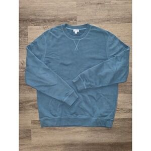 Sunspel England Men's 100% Cotton Blue Crewneck Sweater, XXL